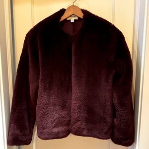 Faux fur short jacket, NWOT, burgundy fur. Gorgeous